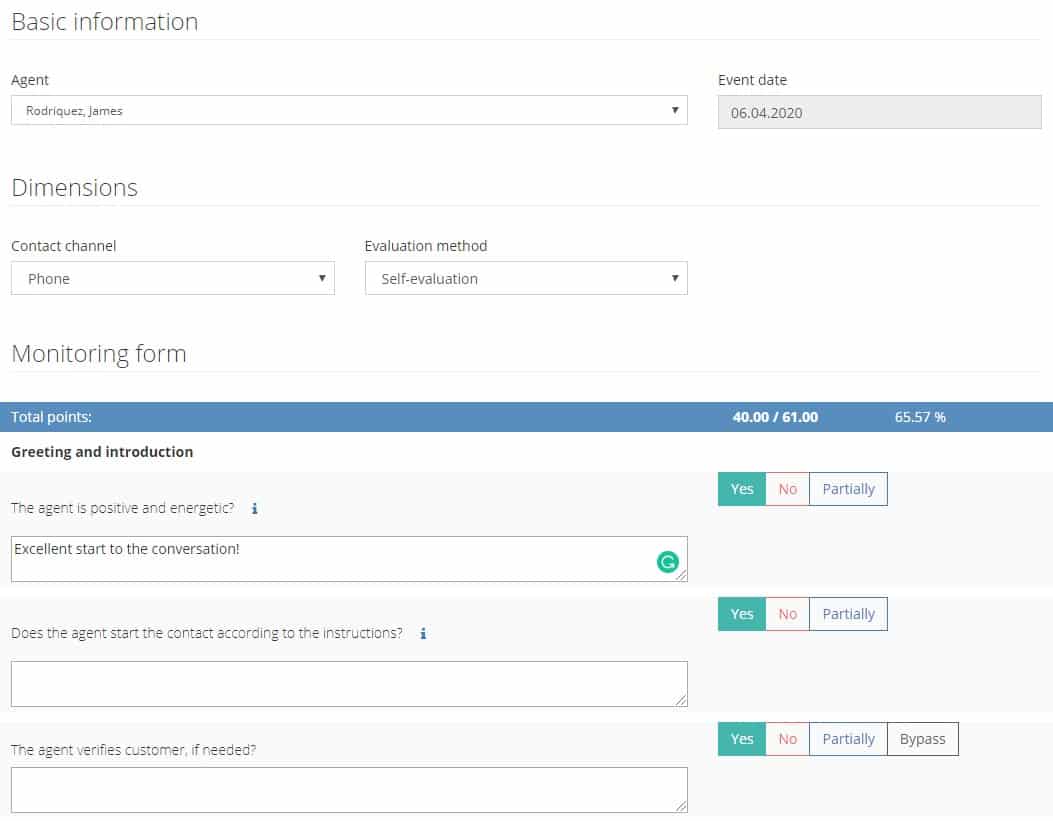 Monitoring form