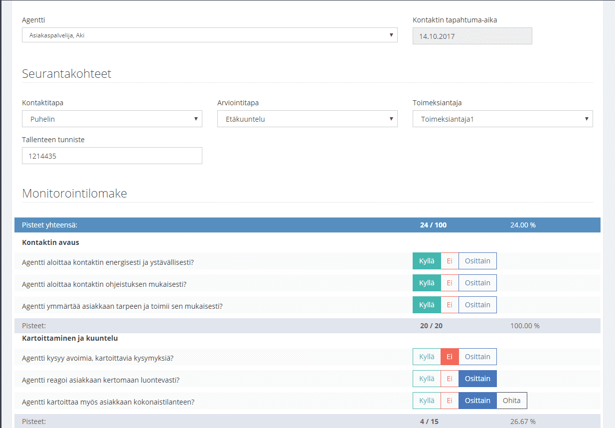 Monitorointilomake toimii ohjenuorana asiakaspalvelussa QualityDesk Oy